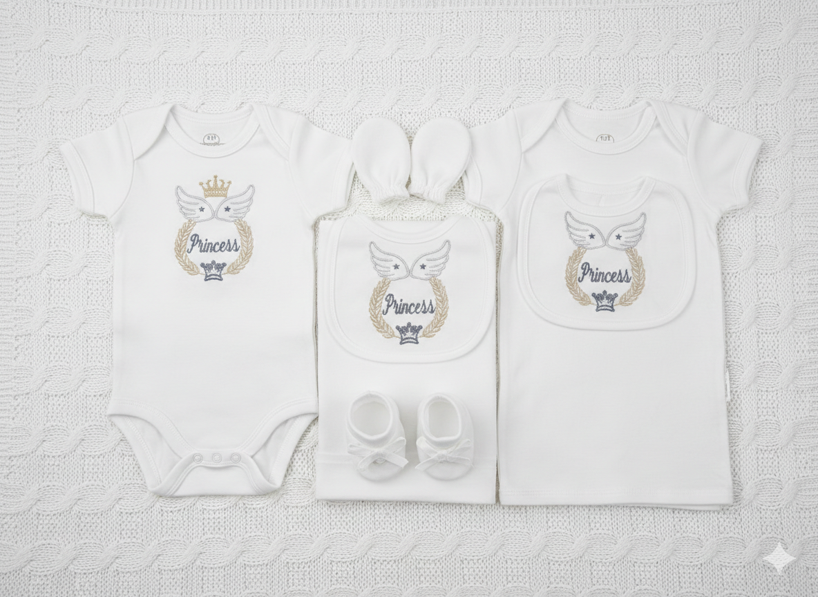7-Piece "Princess" Theme Gift Set in Crisp White & Gold