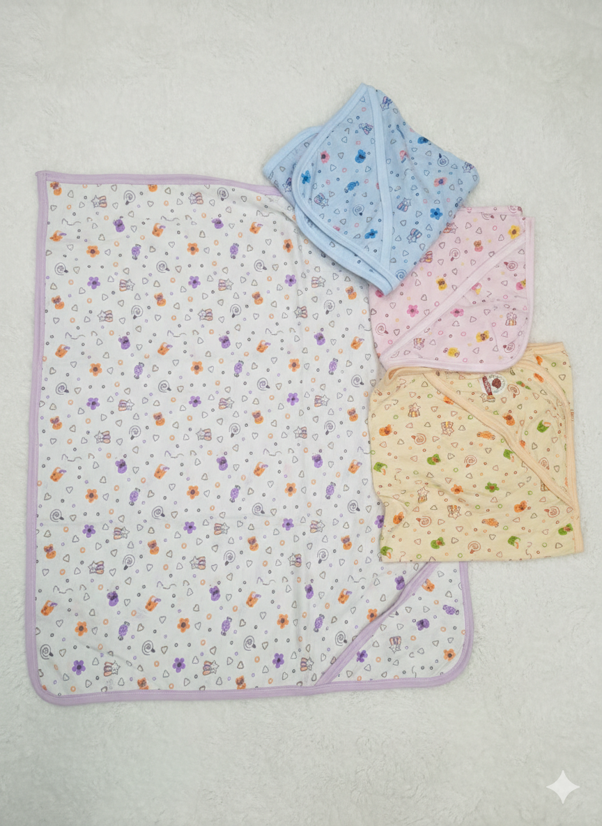 Assorted Pastel Printed Baby Wraps – Blue, Pink, and Peach