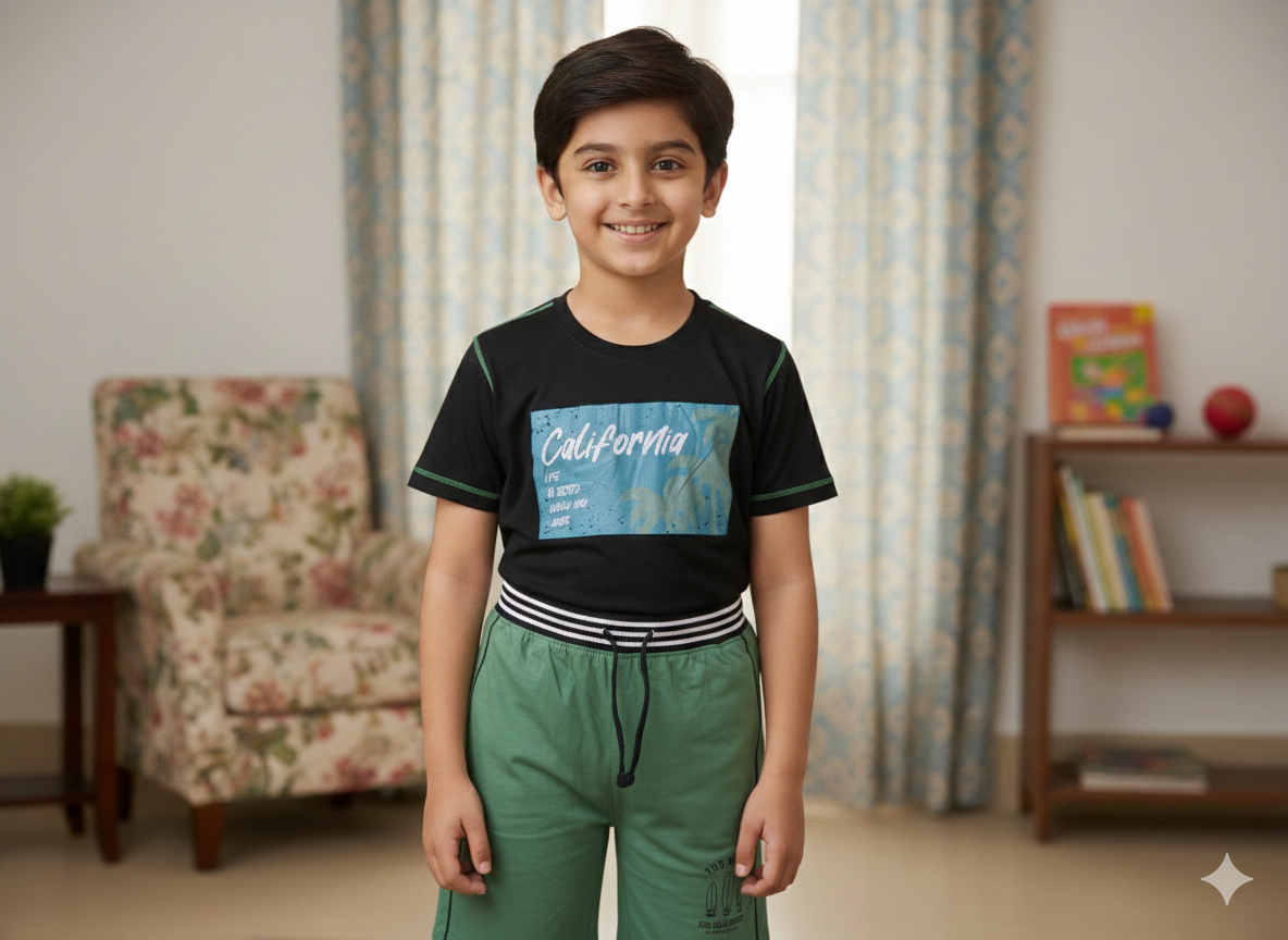 Boys' Palm Tree Graphic T-Shirt with Matching Contrast Stitch Shorts