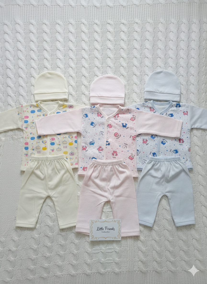 3-Pack Newborn "Little Friends" Printed Cotton Bodysuits