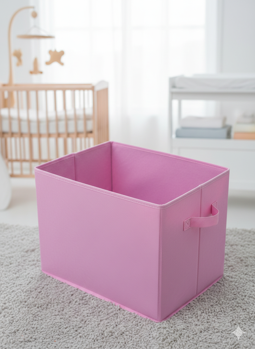 "Little Bear" Collapsible Nursery Storage – Soft Pink Toy & Accessory Organizer for Baby Girls